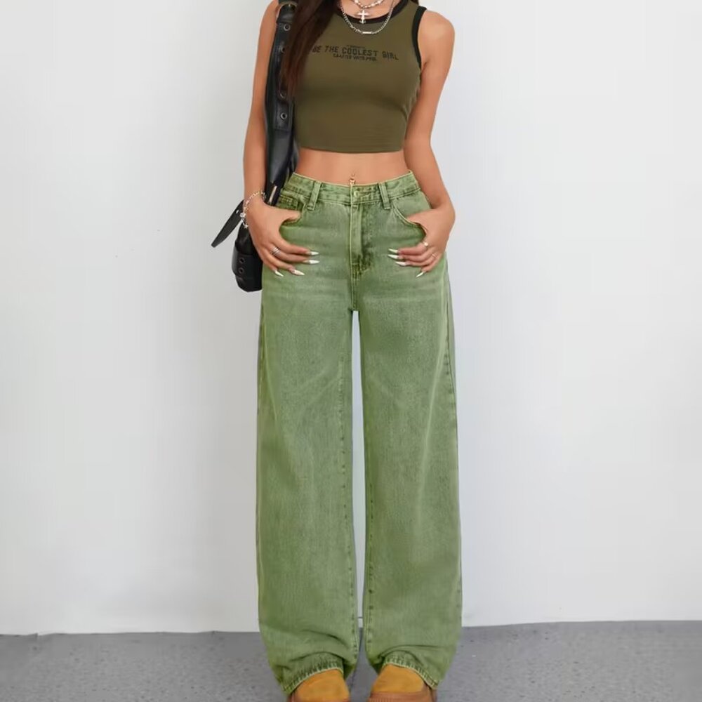 Water-Washed High Waist Wide Leg Jeans